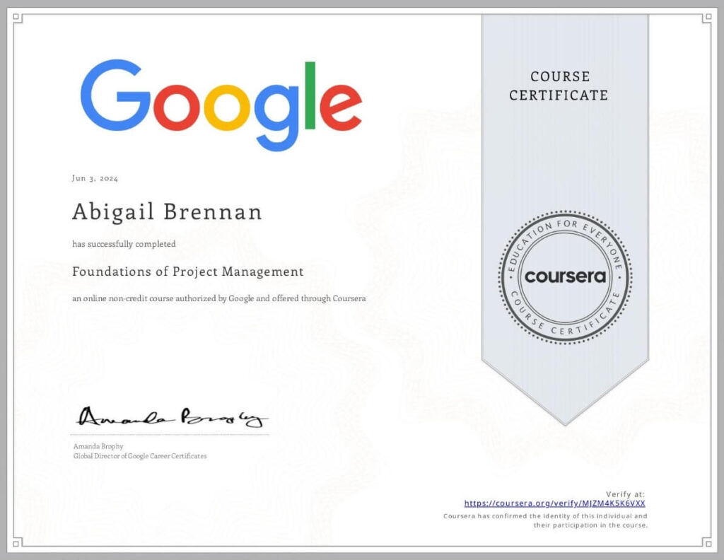 Google Foundations of Project Management Certificate